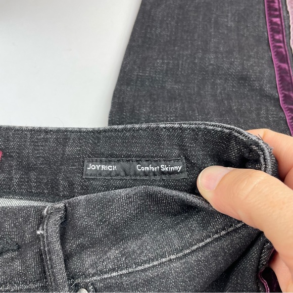 Dear John Joy Rich Skinny Black Purple Velvet Stripe Denim Jeans Women Size 24 - Picture 5 of 9
